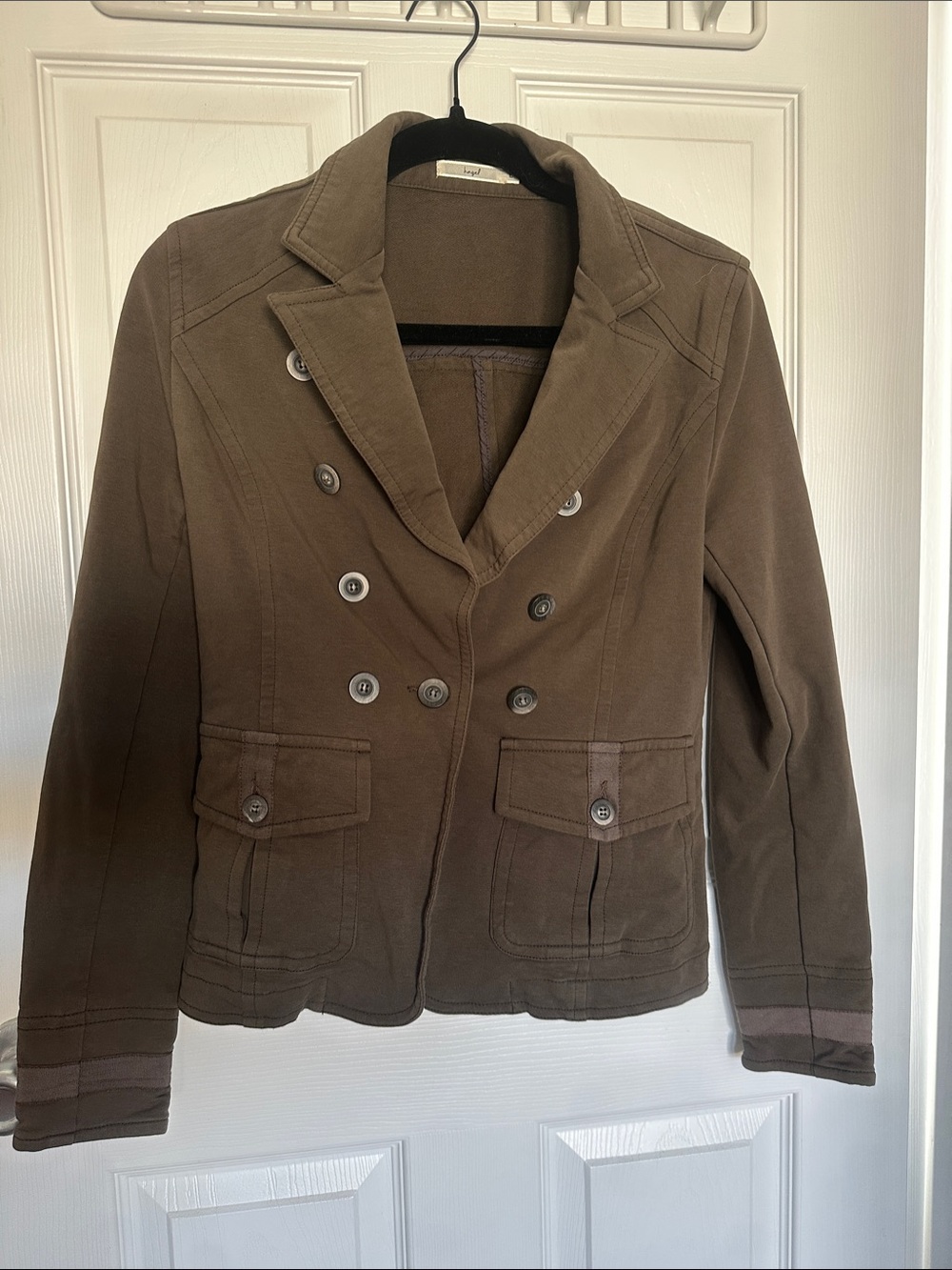 hazel Olive Double-Breasted Cotton Pea Coat - Picture 1 of 3